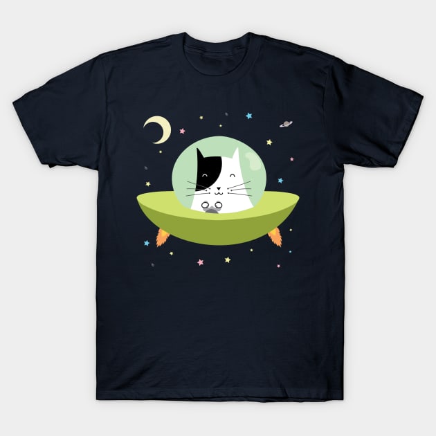 Space Cat - The Astronaut Kitten inside an UFO T-Shirt by loltshirts